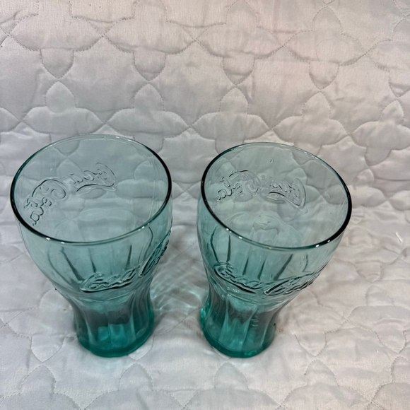 Coca Cola Set Of Two Aqua Blue Drinking Glasses - Picture 4 of 5